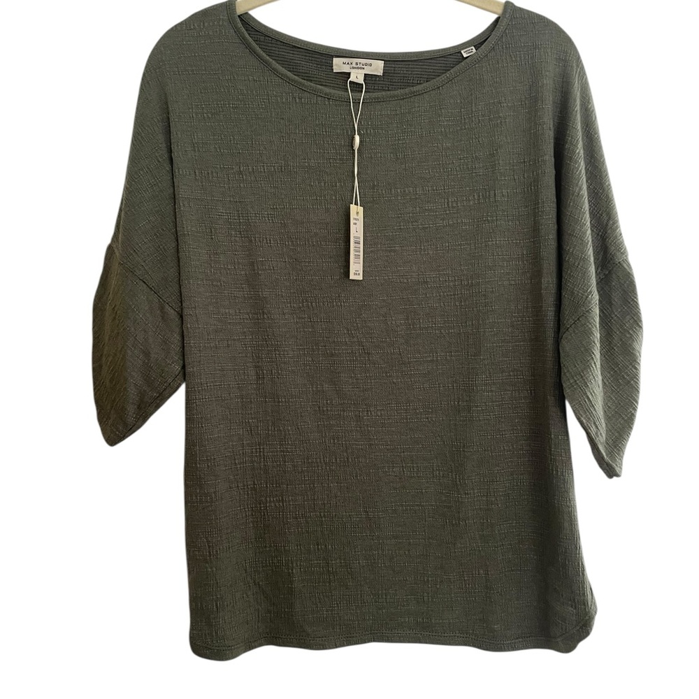 Max Studio Olive Textured Tunic Top